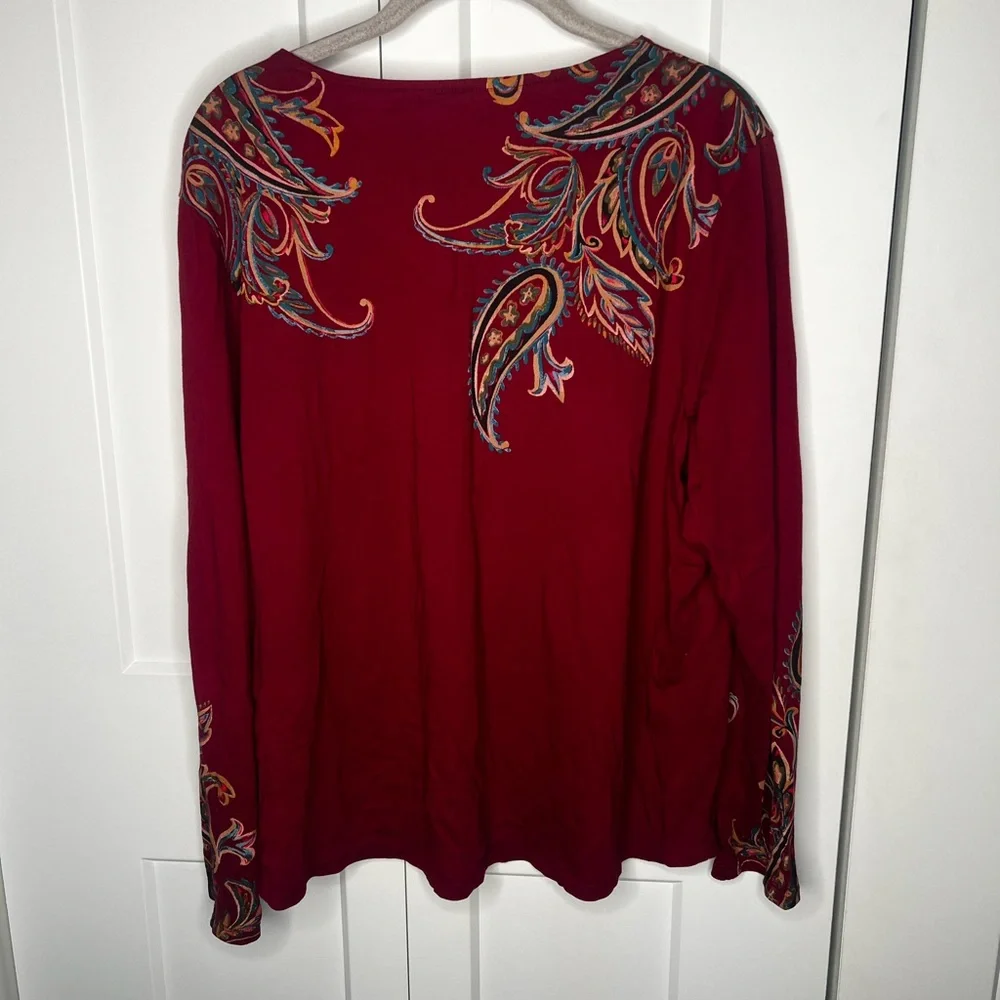 🚫SOLD🚫Chico's Burgundy Paisley Embellished Long Sleeve Top Women's XL Chico's 3 - Picture 6 of 6